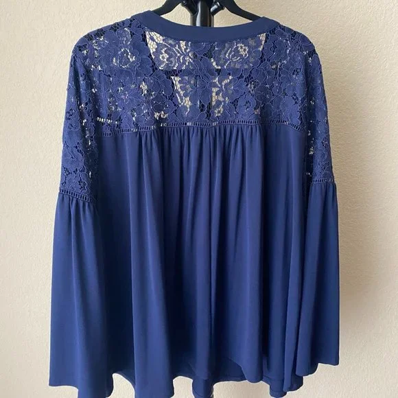 Lane Bryant, Size 22/24, Long Sleeve, Navy, Lace Top - Picture 3 of 10